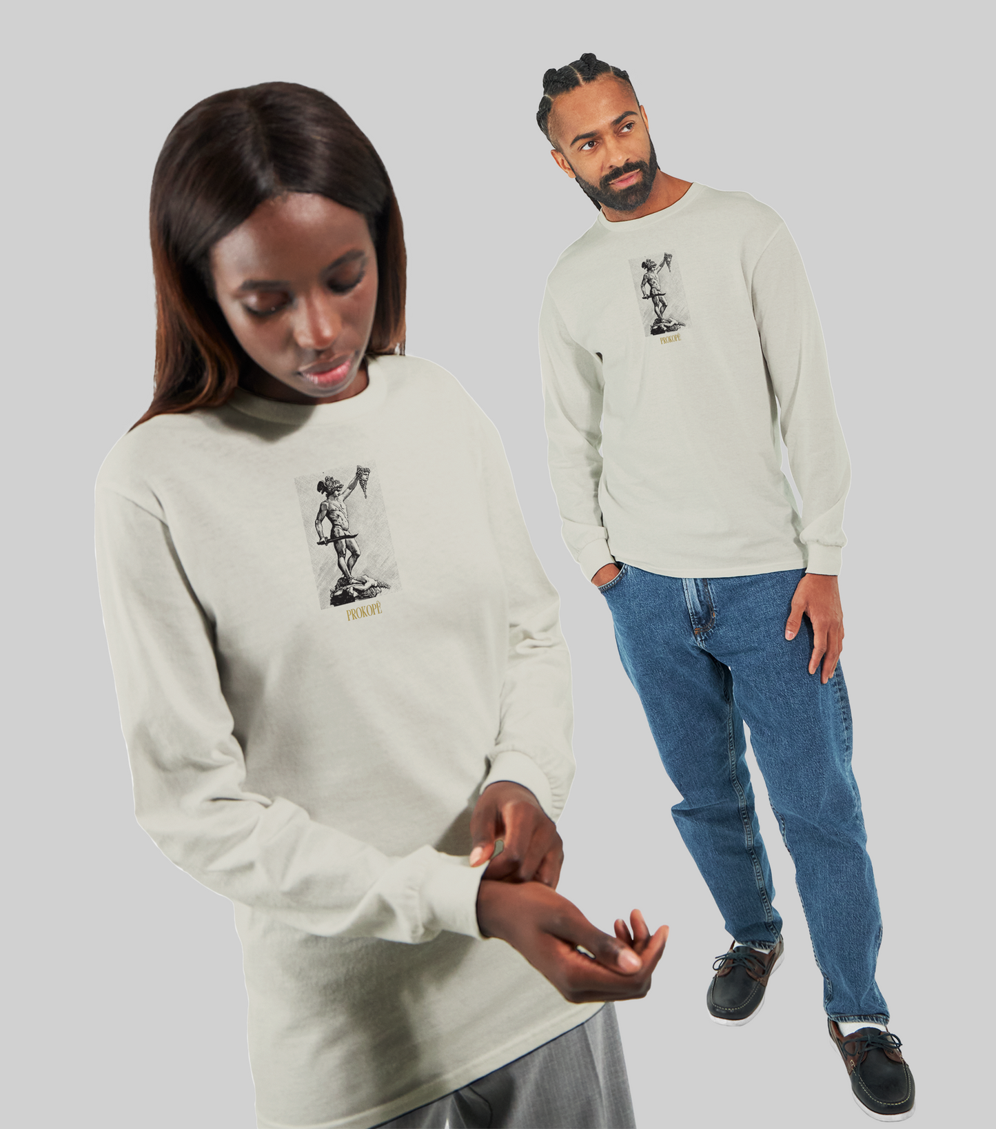 🏛️ Long Sleeve T-Shirt Perseus & Medusa - BEIGE