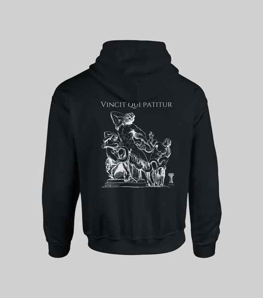 🛡️ Hoodie "Vincit Qui Patitur" – Resiste. Vence. Trasciende. BLACK